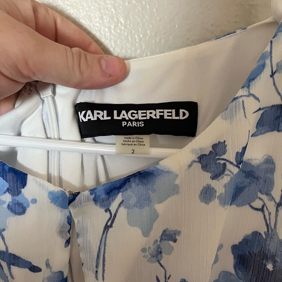 Karl Lagerfeld Flowy Blue & White floral dress sz 2 - Picture 3 of 7